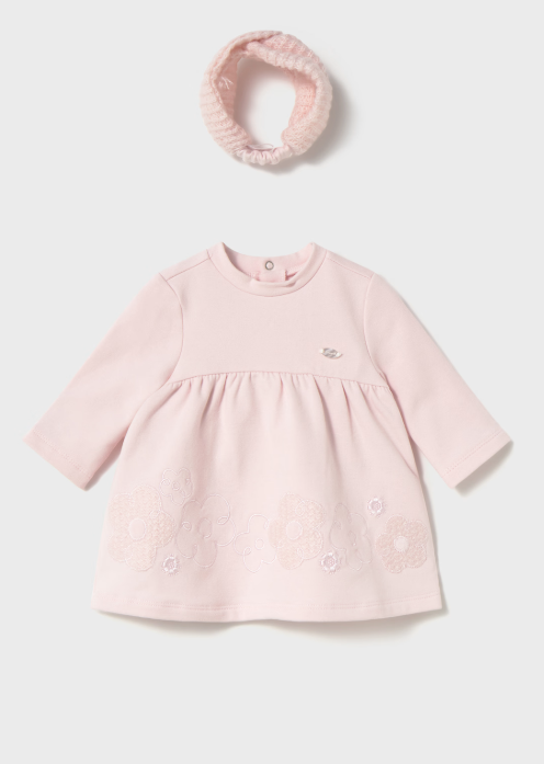 Mayoral Appliqued Dress & Headband Set Style 2803 - Baby Pink